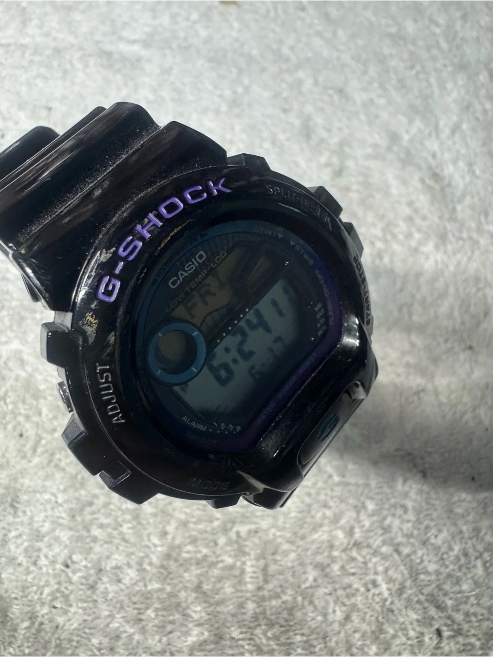 Casio Black G-Shock Watch with Blue and Purple Accents